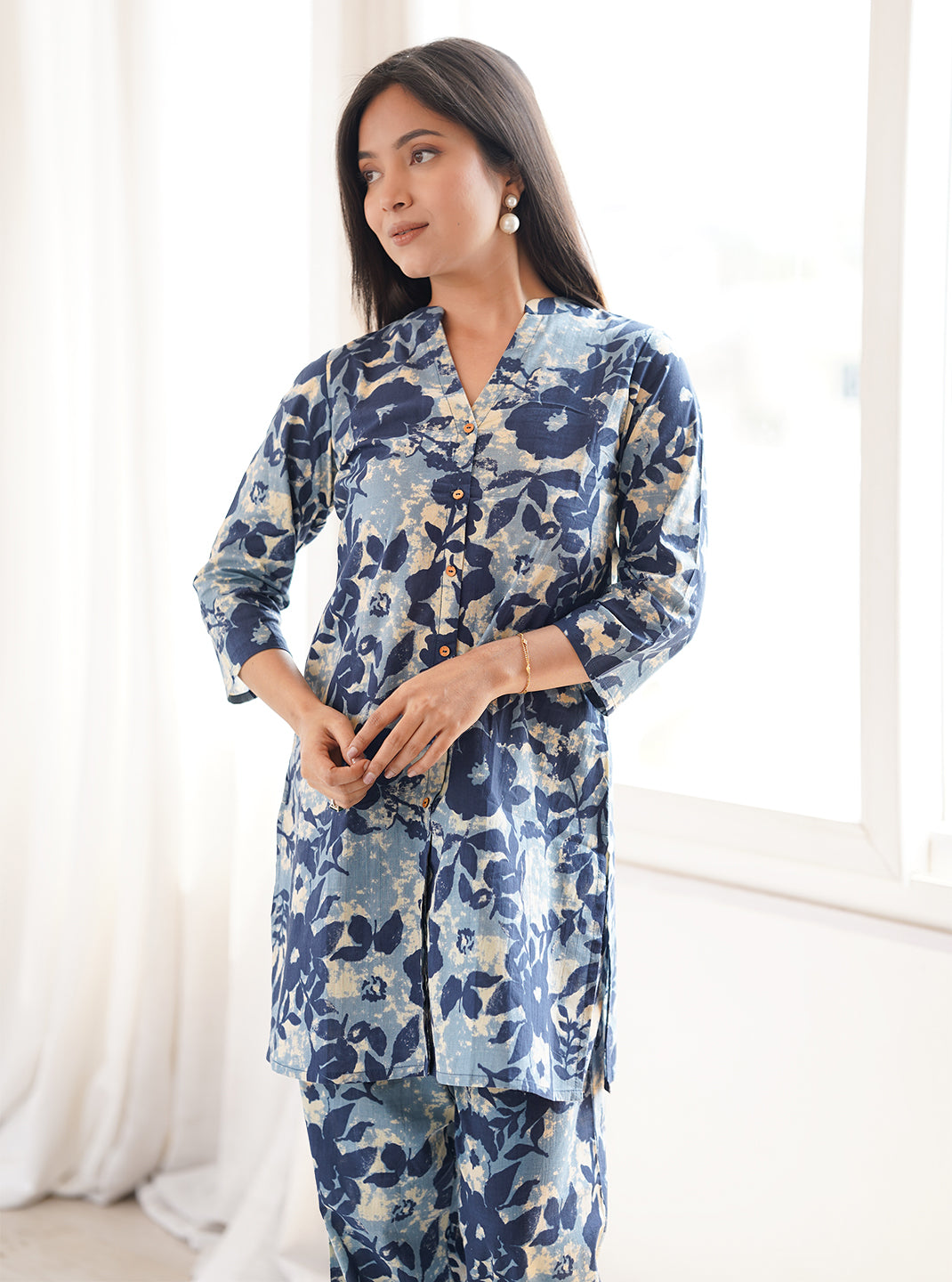 Indigo Cotton Floral Regular Co-ord Set