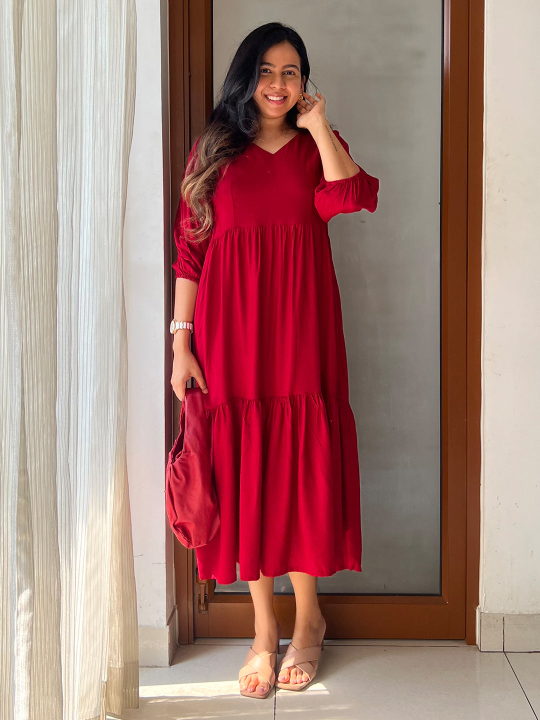strapless open back dress 70s Red Corduroy Overall Dress (M) main image 1