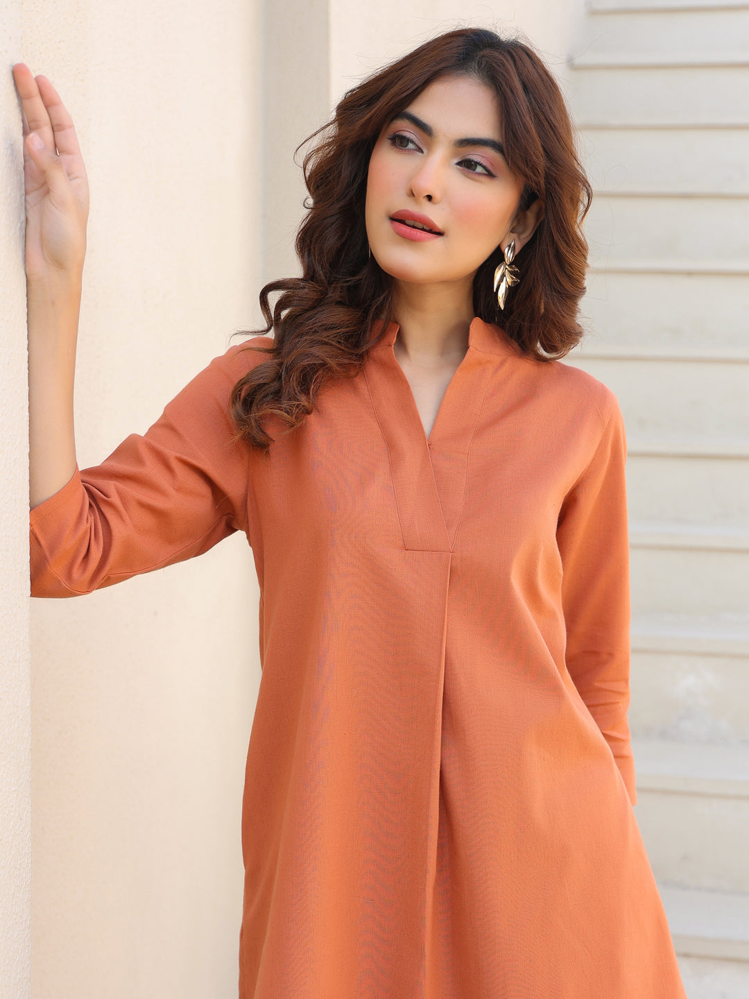 Rust Cotton Solid A-line Co-ord Set