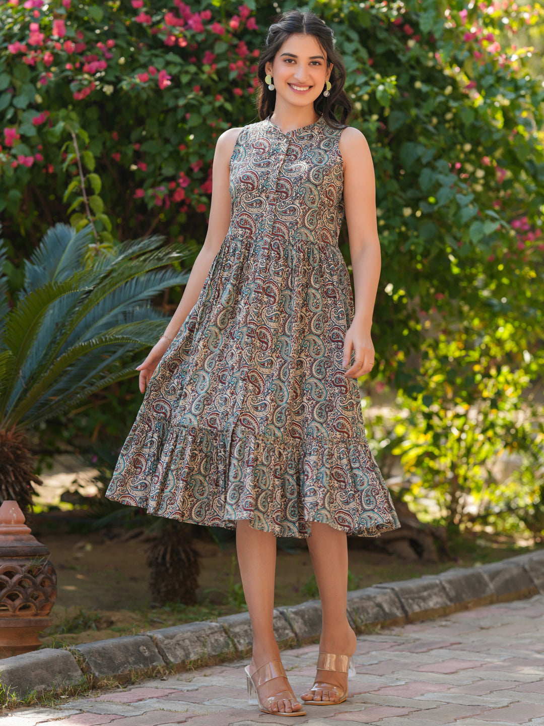Multi Pure Cotton Paisley Printed A-line Dress