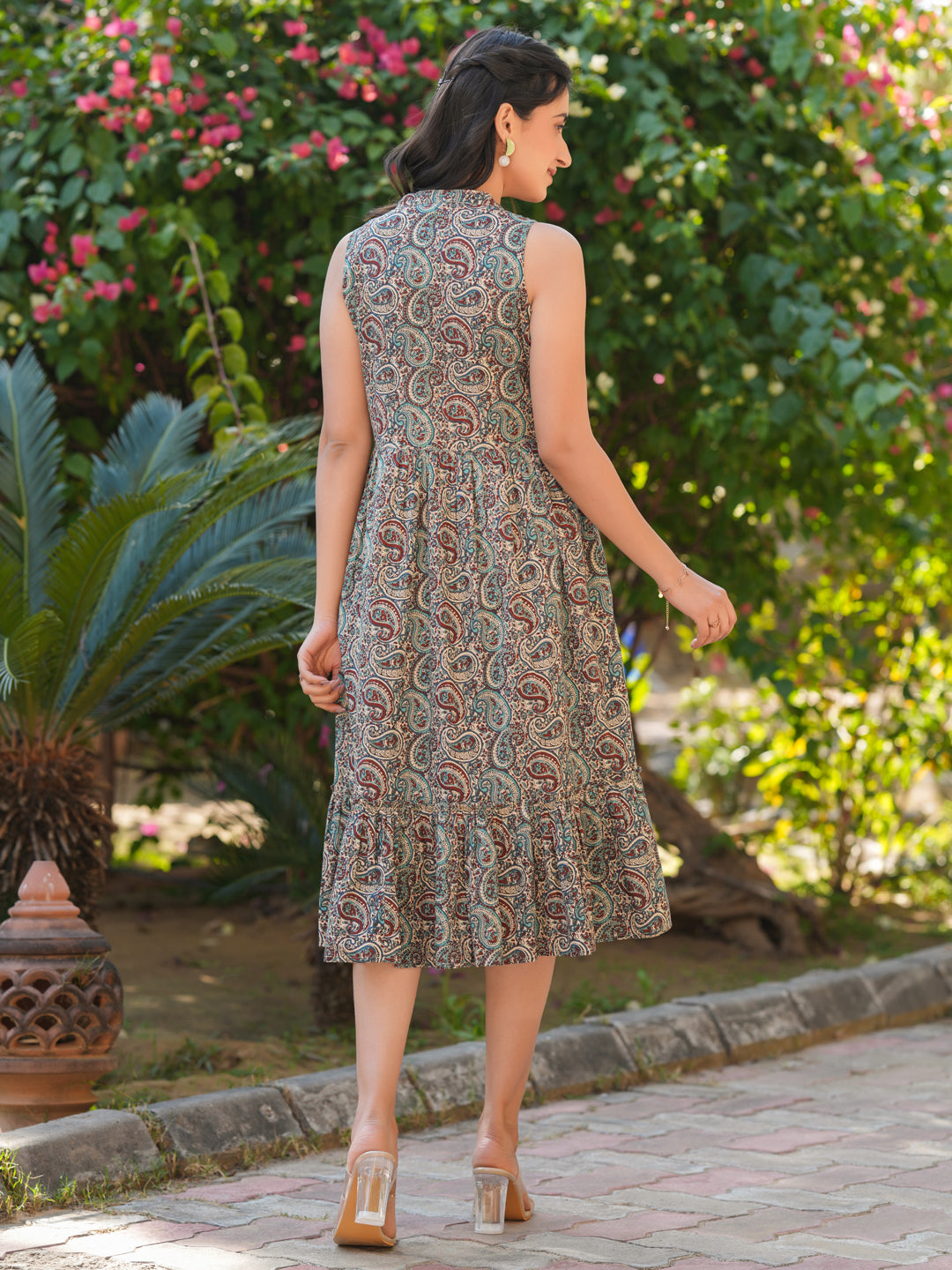 Multi Pure Cotton Paisley Printed A-line Dress
