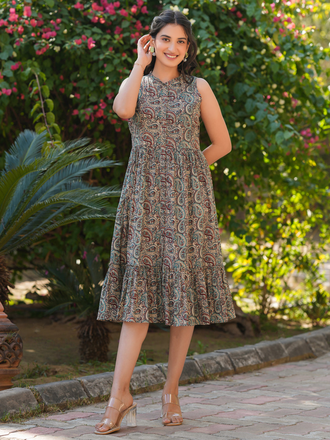 Multi Pure Cotton Paisley Printed A-line Dress