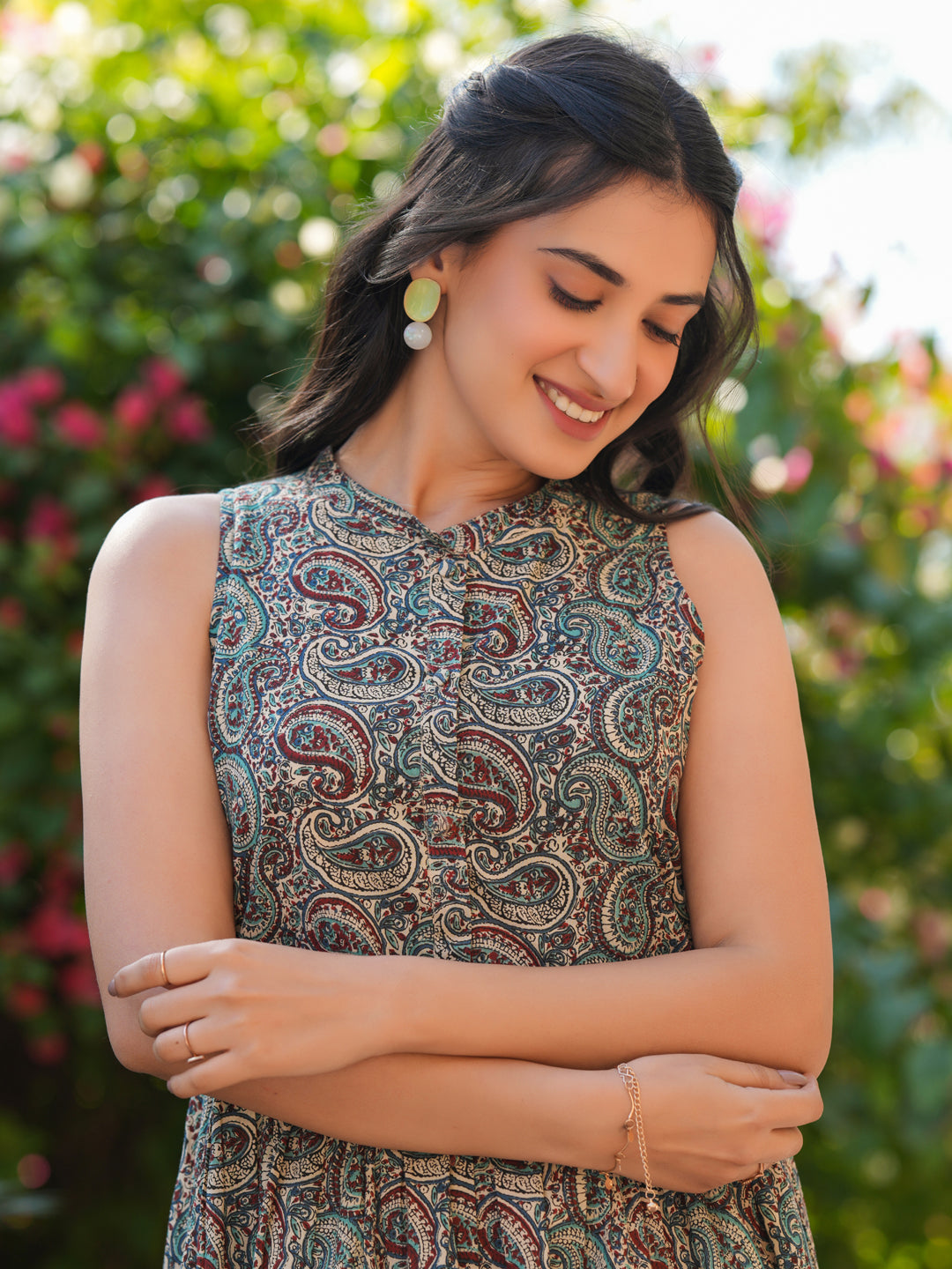 Multi Pure Cotton Paisley Printed A-line Dress