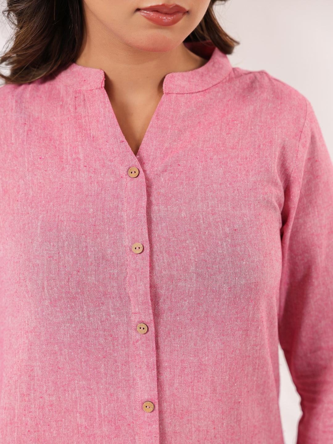 Janasya Women's Pink Cotton Solid Straight Short Kurti