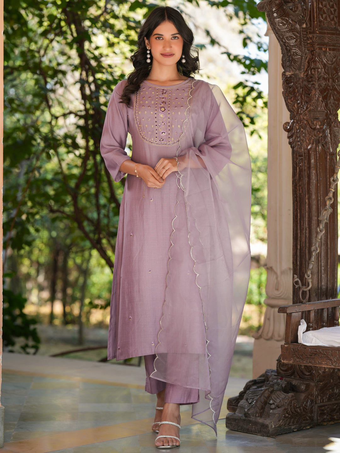 Woman Lavender Silk Blend Kurta Sharara set main image 1