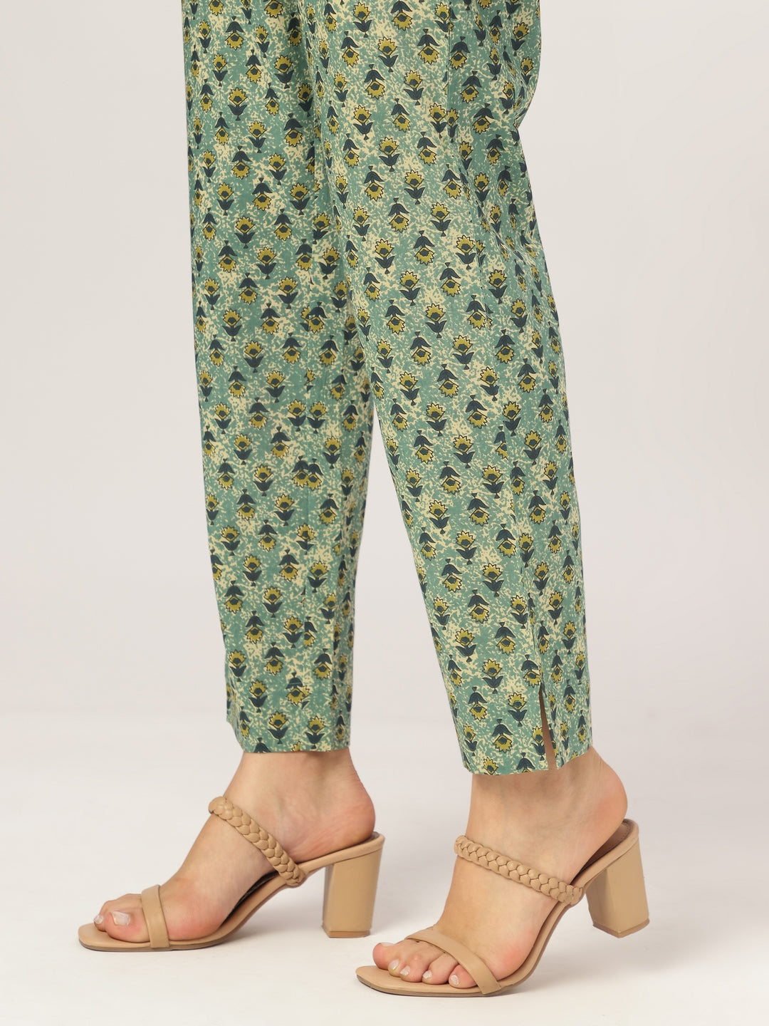 Sea Green Pure Cotton Floral Printed A-line Kurta Set