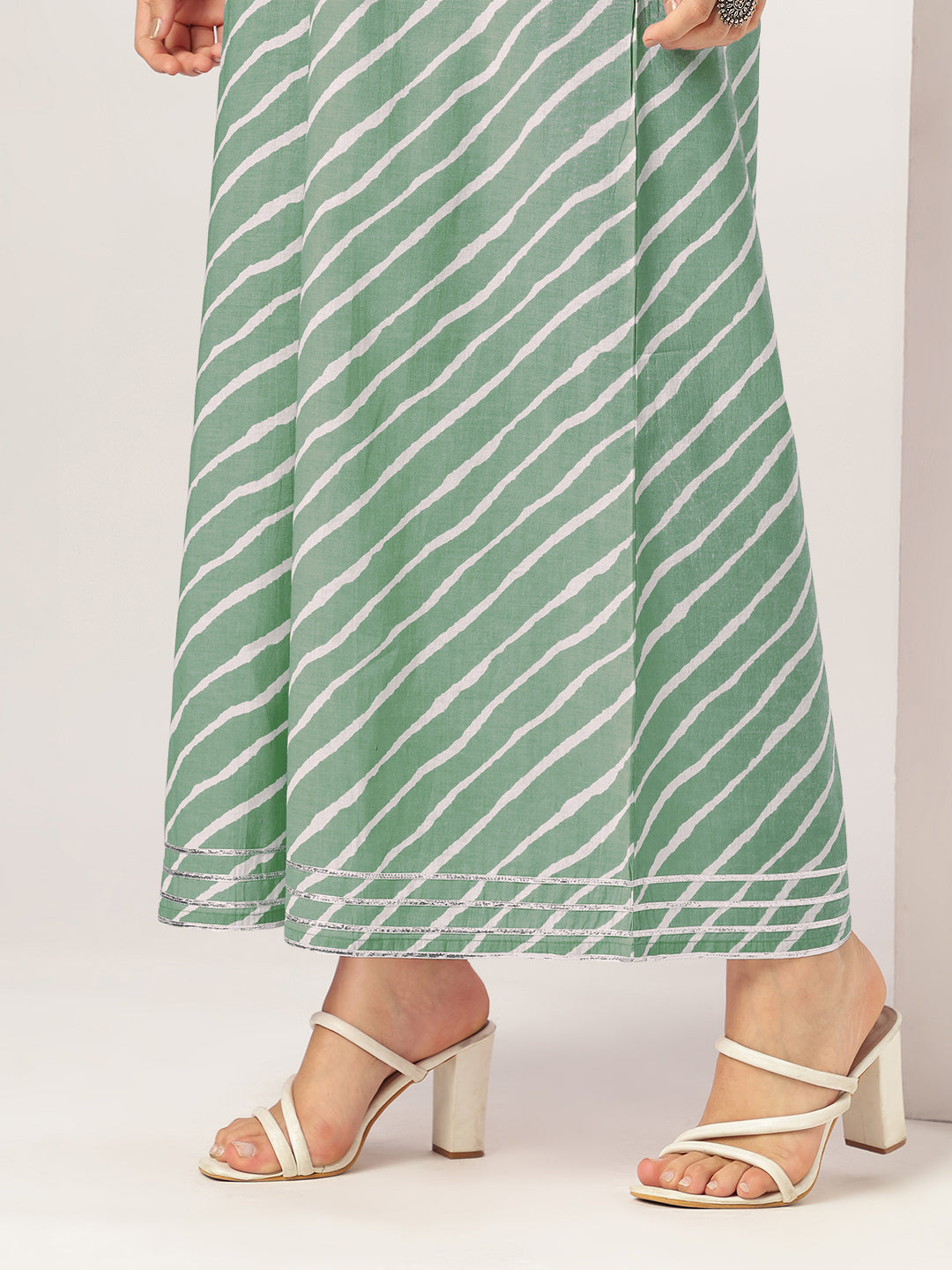 White & Sage Green Pure Cotton Yoke Embroidered Straight Kurta Set