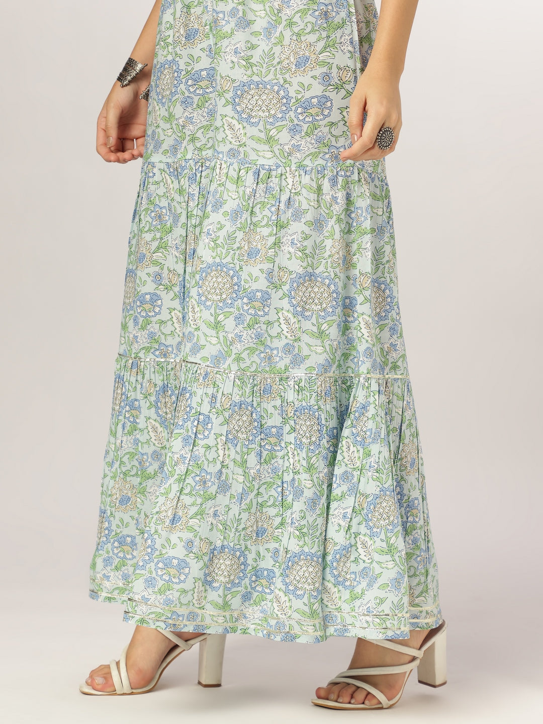 Light Blue Pure Cotton Solid Straight Kurta with Printed Sharara Set