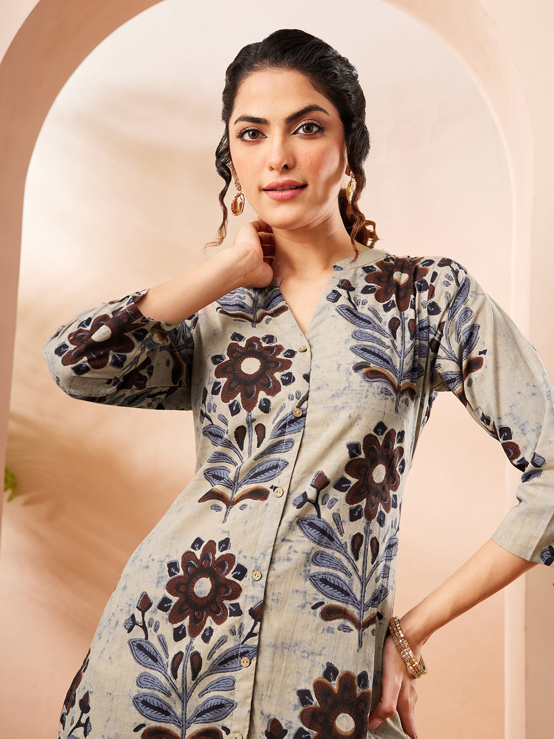 Janasya Women's Multicolor Pure Cotton Floral Printed A-line Co-ord Set