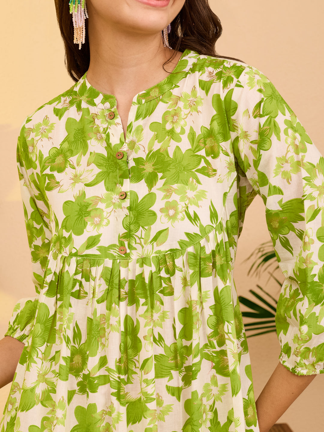 Janasya Women's White Pure Cotton Floral Printed A-line Dress