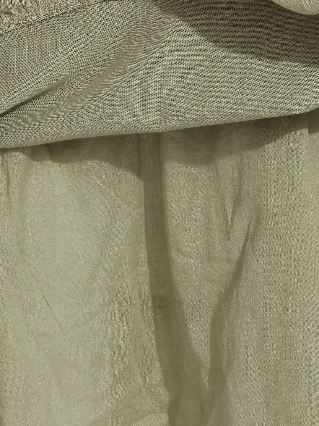 Janasya Women's Sage Green Linen Cotton Embroidered A-Line Dress