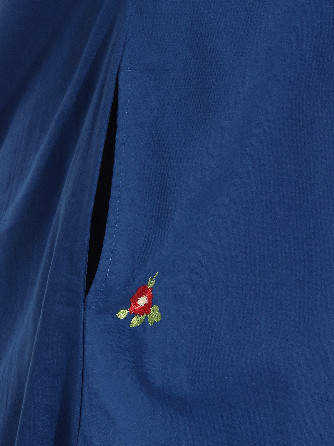 Janasya Women's Royal Blue Pure Cotton Embroidered A-Line Dress