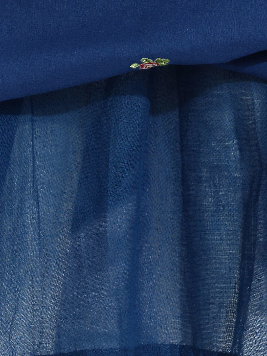 Janasya Women's Royal Blue Pure Cotton Embroidered A-Line Dress