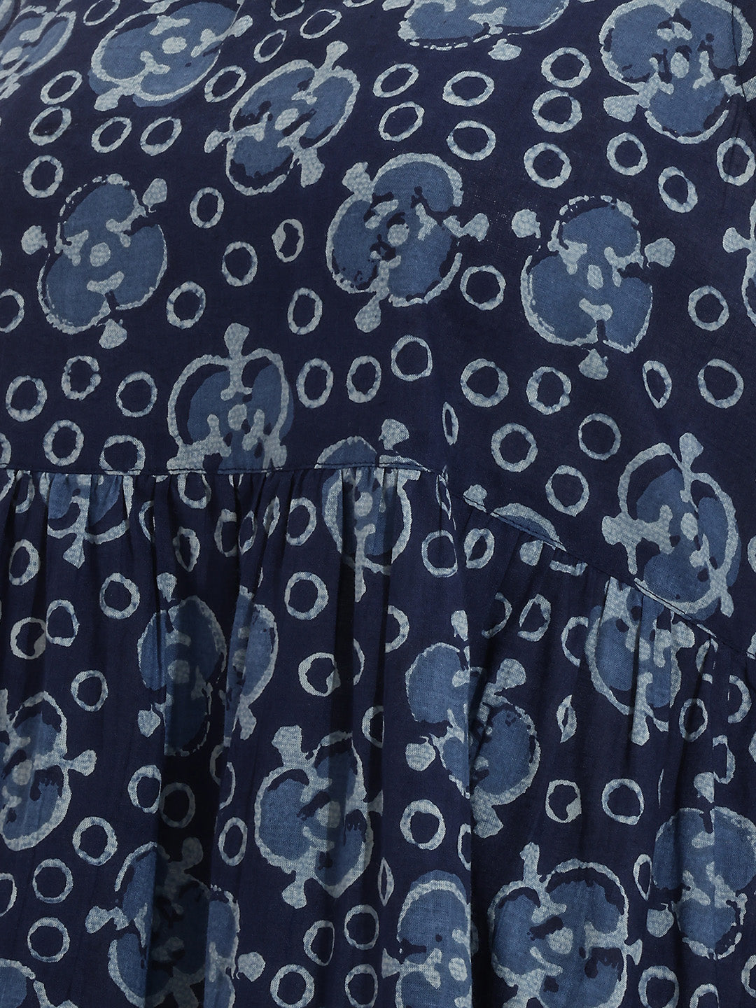 Janasya Women's Indigo Pure Cotton Geometric Printed Tiered Dress