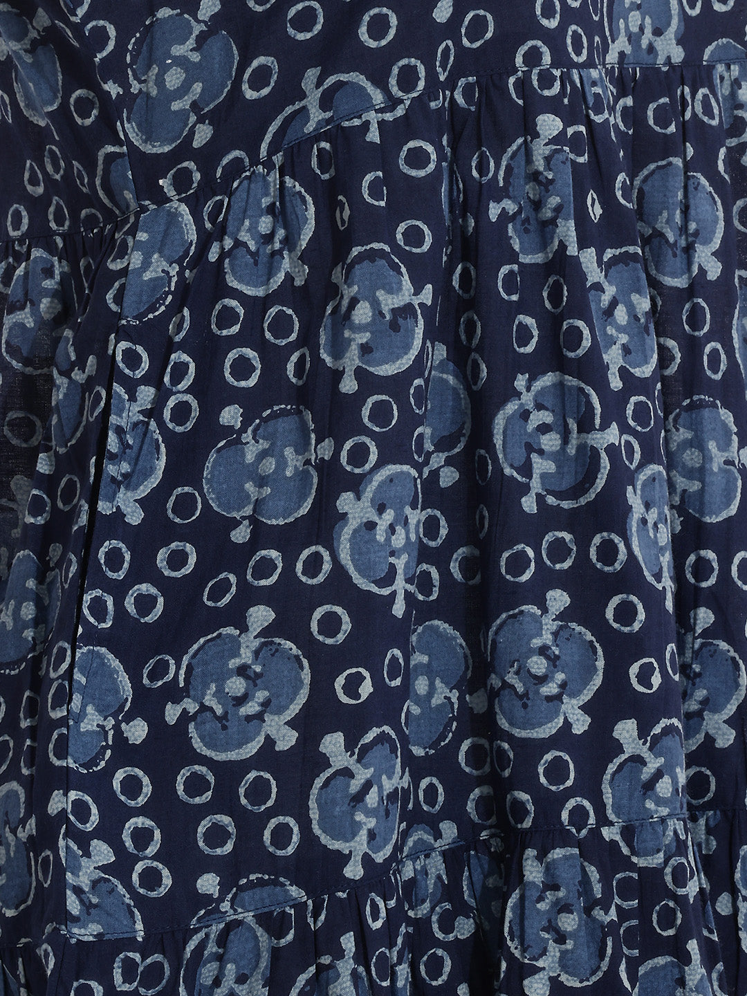 Janasya Women's Indigo Pure Cotton Geometric Printed Tiered Dress