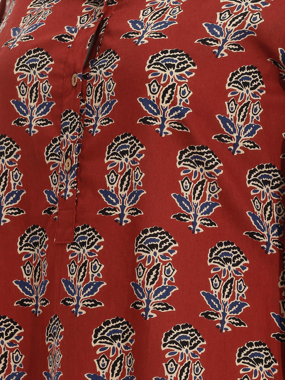 Janasya Women's Rust Pure Cotton Floral Printed A-Line Dress