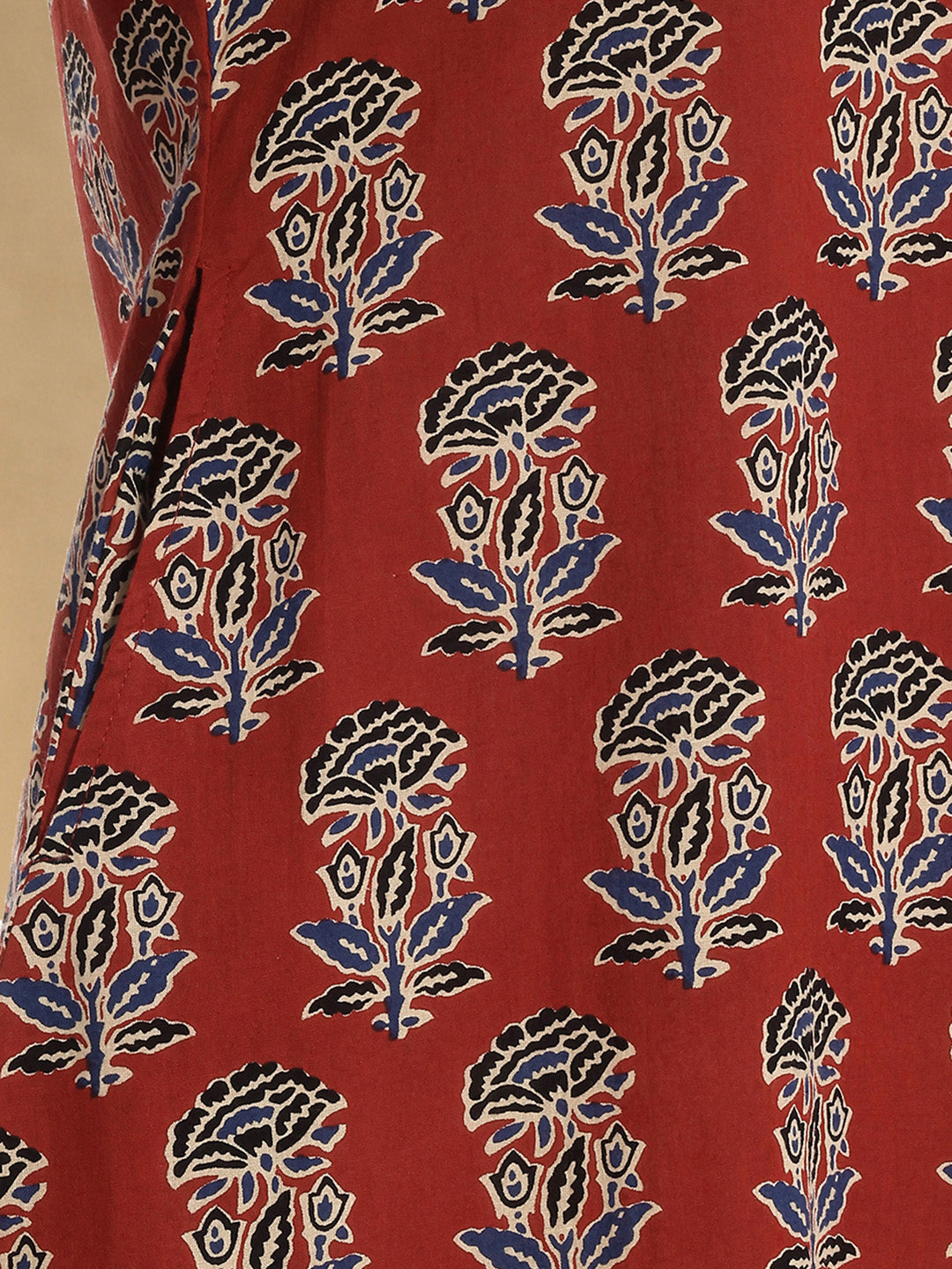 Janasya Women's Rust Pure Cotton Floral Printed A-Line Dress