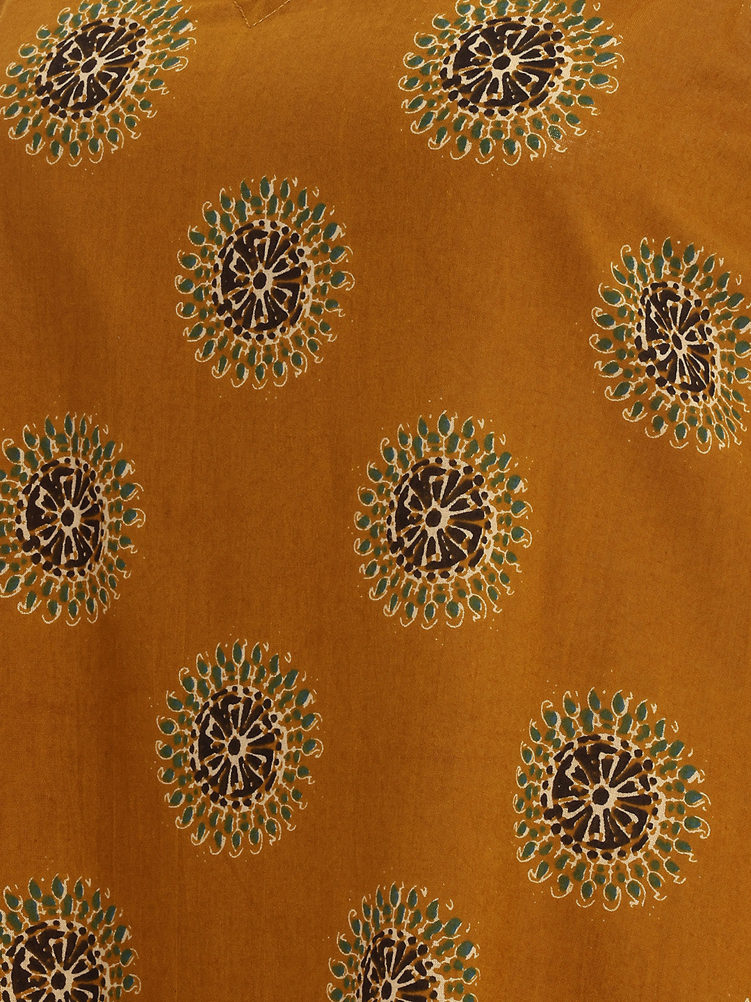 Janasya Women's Mustard Pure Cotton Floral Printed A-Line Dress