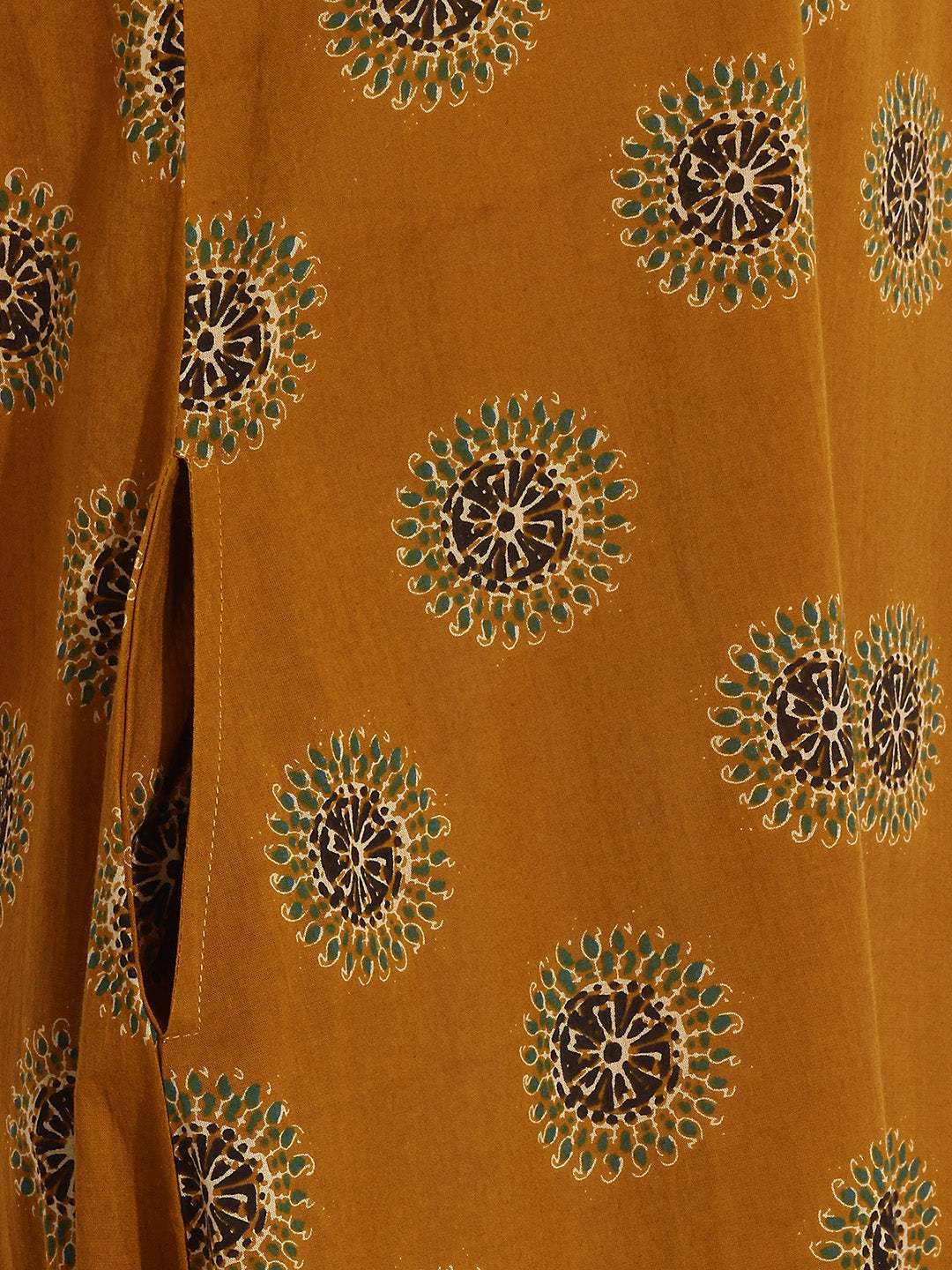 Janasya Women's Mustard Pure Cotton Floral Printed A-Line Dress