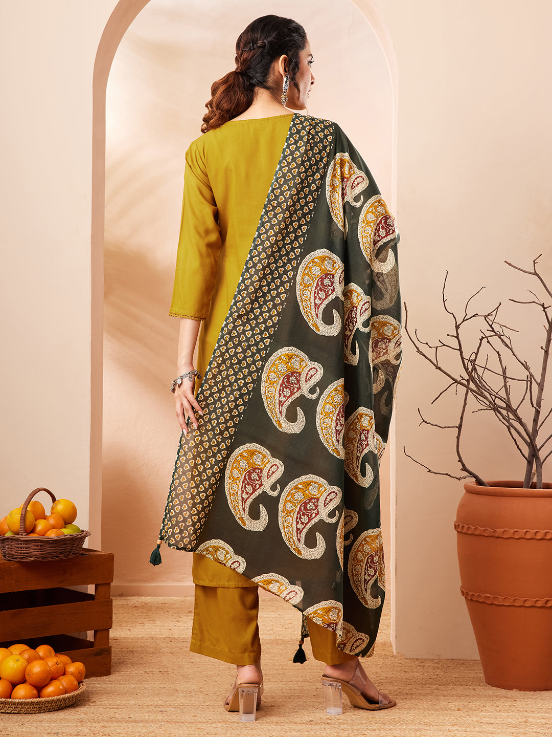 Janasya Women's Mustard Rayon Solid Straight Kurta Set