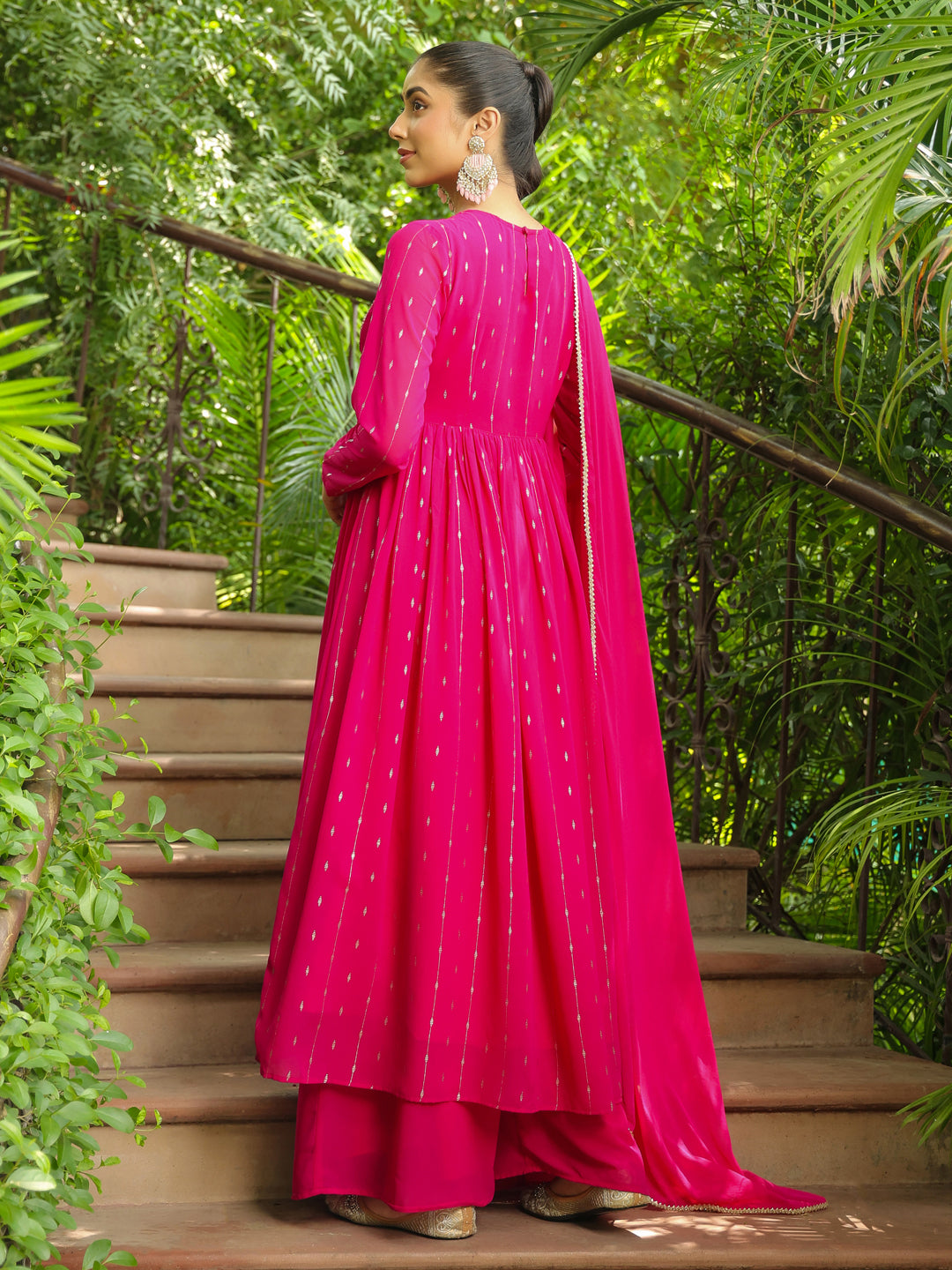 Pink Georgette Foil Printed Anarkali Kurta Set