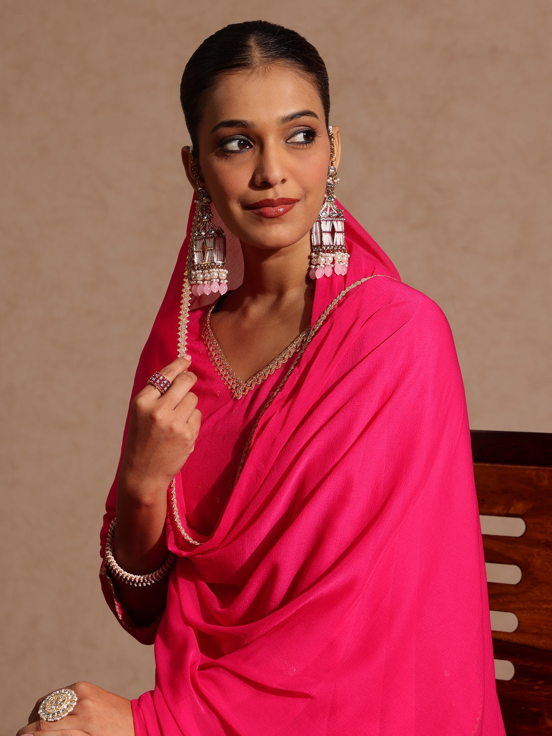 Janasya Women's Pink Rayon Embellished Gold Printed Straight Kurta With Sharara & Dupatta Set