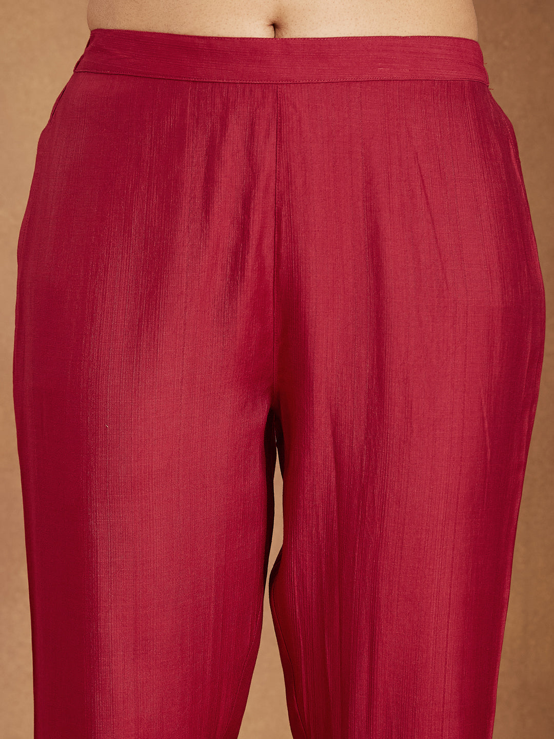 Janasya Women's Maroon Silk Blend Zari Embroidered Straight Kurta Set