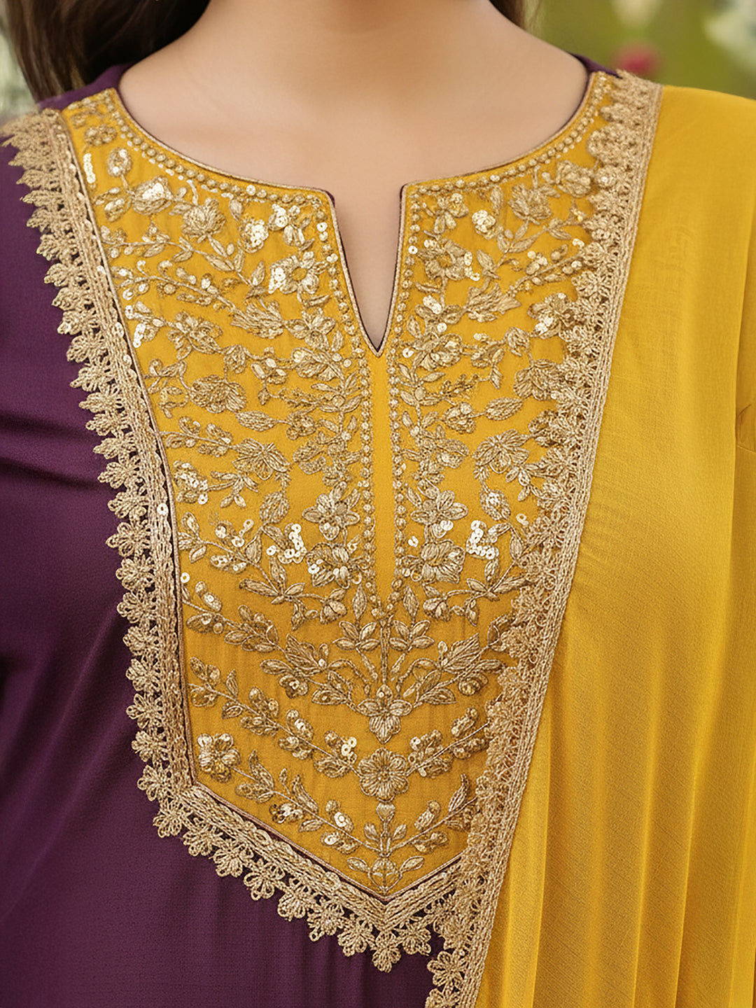 Janasya Women's Purple Silk Blend Zari Yoke Embroidered Straight Kurta Set