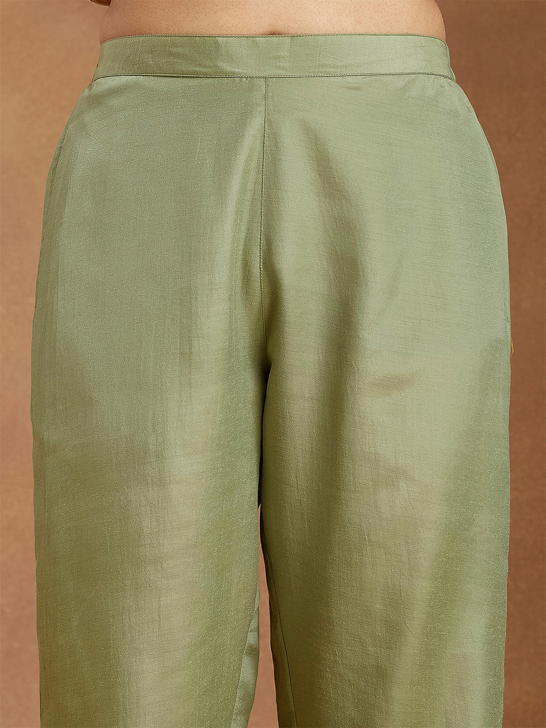 Janasya Women's Sage Green Silk Blend Zari Embroidered Straight Kurta Set