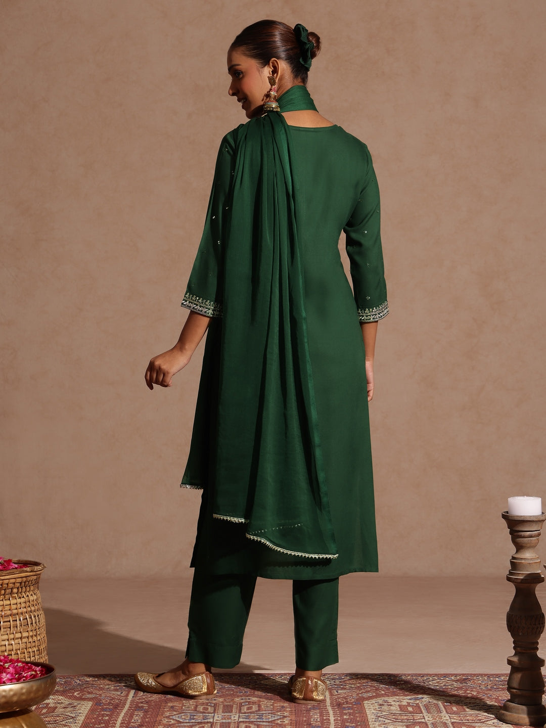 Janasya Women's Maroon Rayon Yoke Embroidered Sequinned Straight Kurta Set With Dupatta