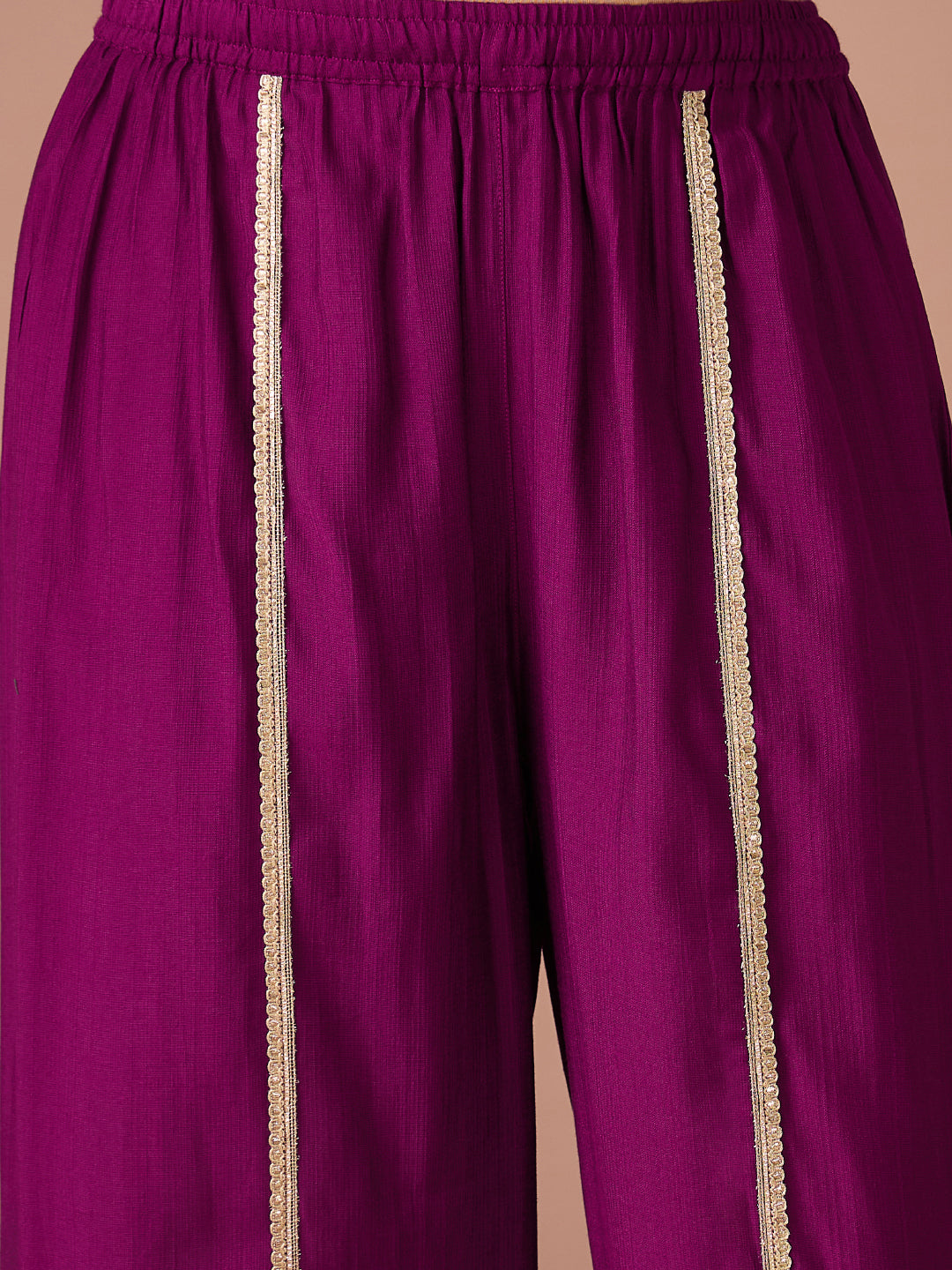 Janasya Women's Purple Silk Blend Floral Sequins and Zari Yoke Embroidered A-Line Co-Ord Set