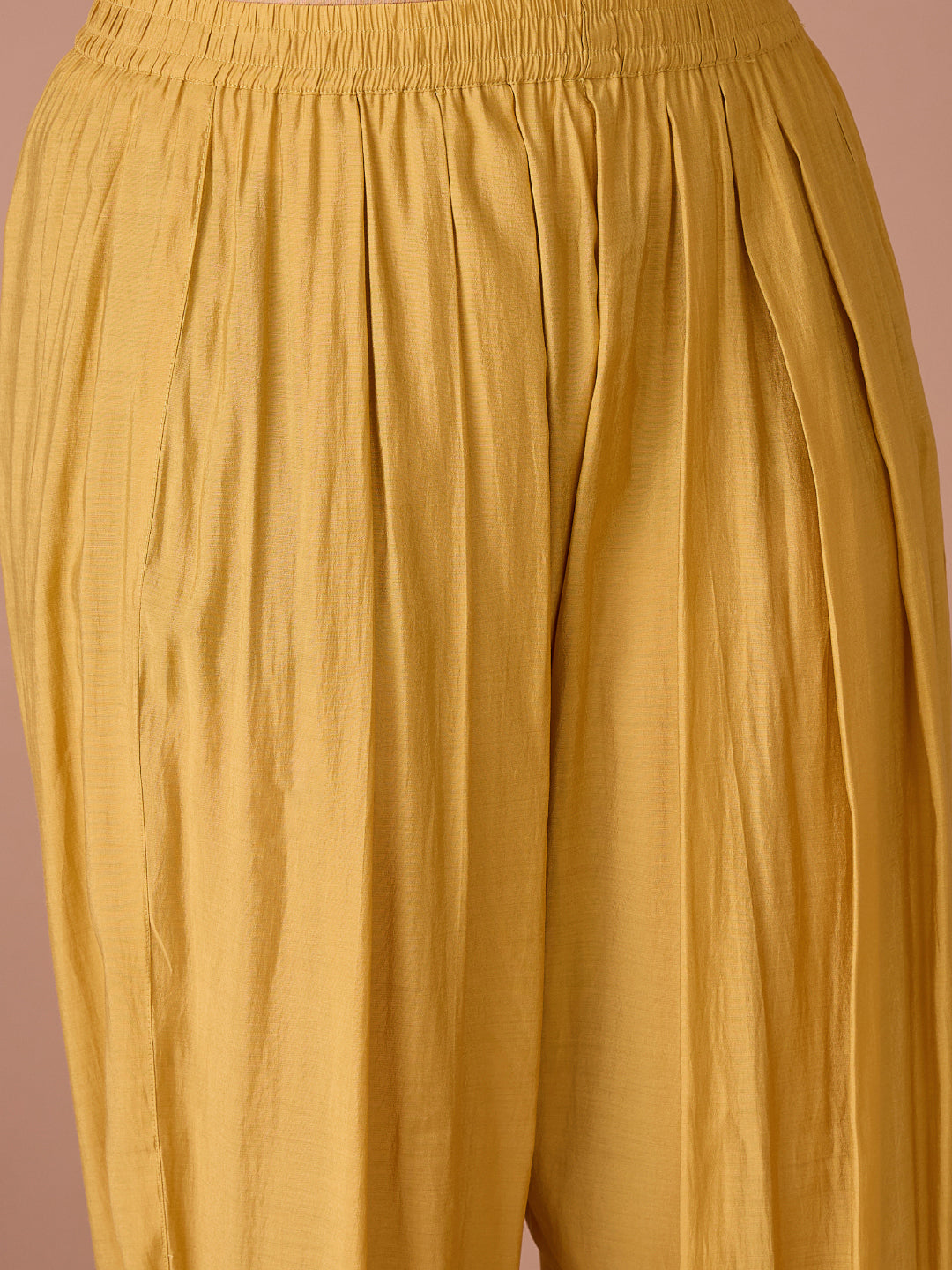 Janasya Women's Yellow Chanderi Silk Floral Beads And Sequins Embroidered A-Line Kurta Salwar Set