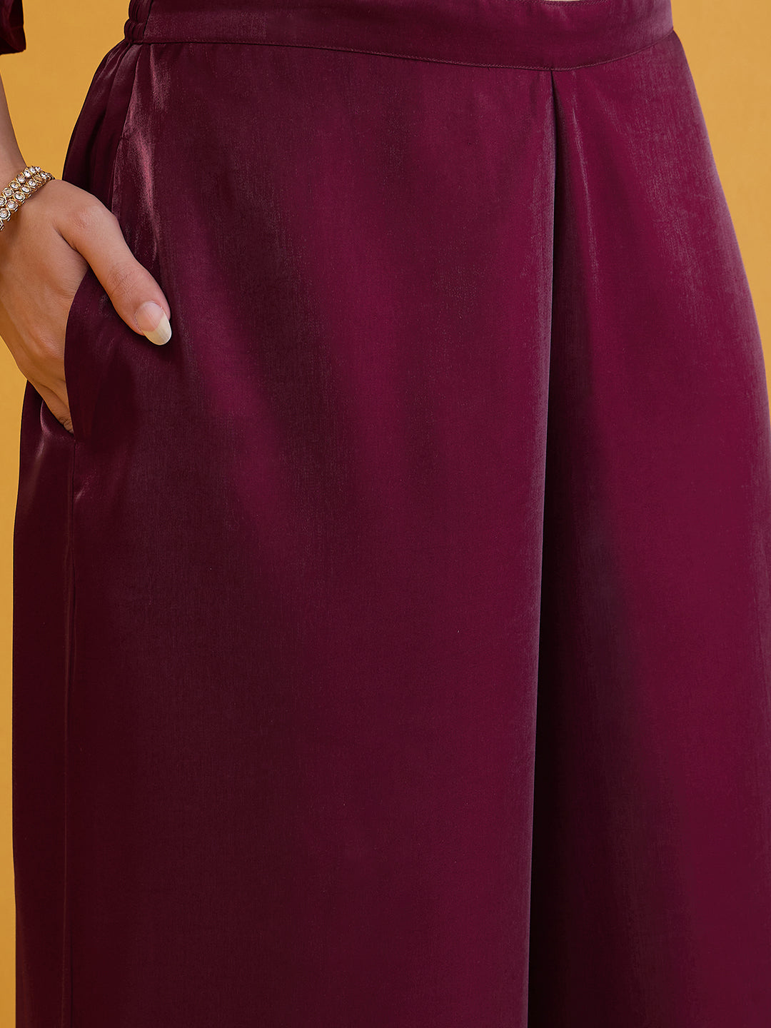 Janasya Women's Wine Silk Blend Floral Zari Embroidered Straight Kurta with Palazzo and Dupatta Set