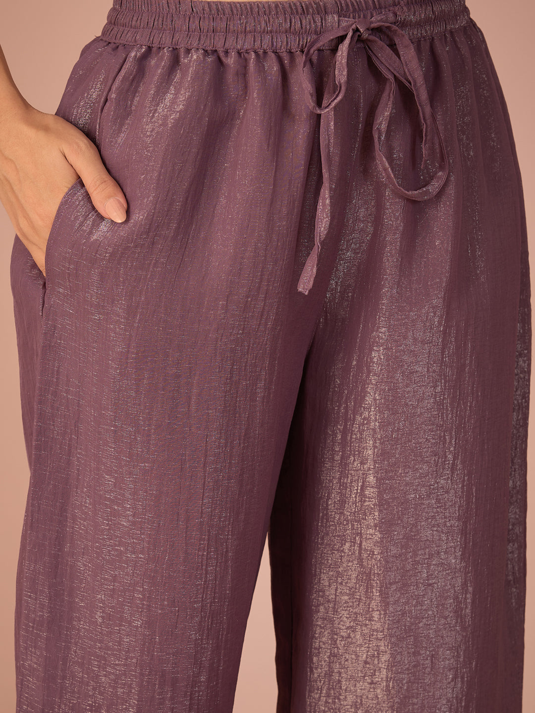 Janasya Women's Lavender Georgette Mirror Embroidered Straight Kurta Set