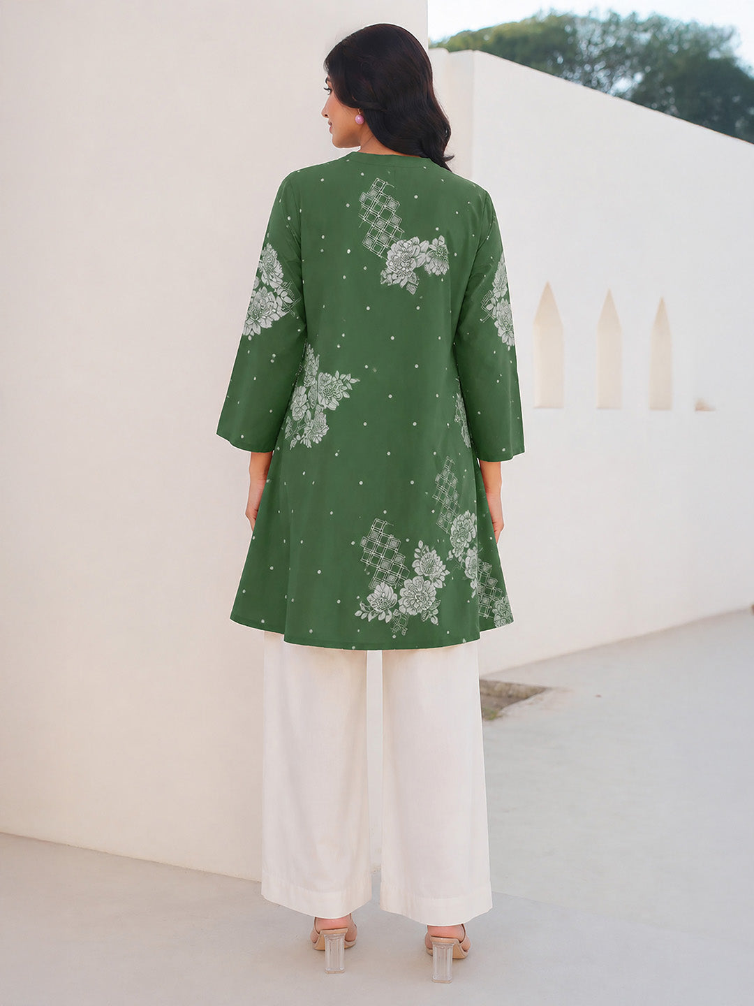 Janasya Women's Maternity Green Pure Cotton Floral Printed A-Line Tunic