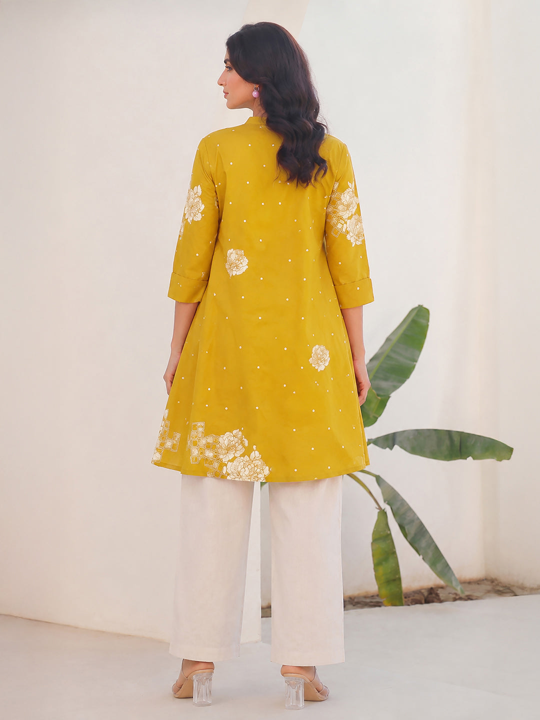 Janasya Women's Maternity Mustard Pure Cotton Floral Printed A-Line Tunic