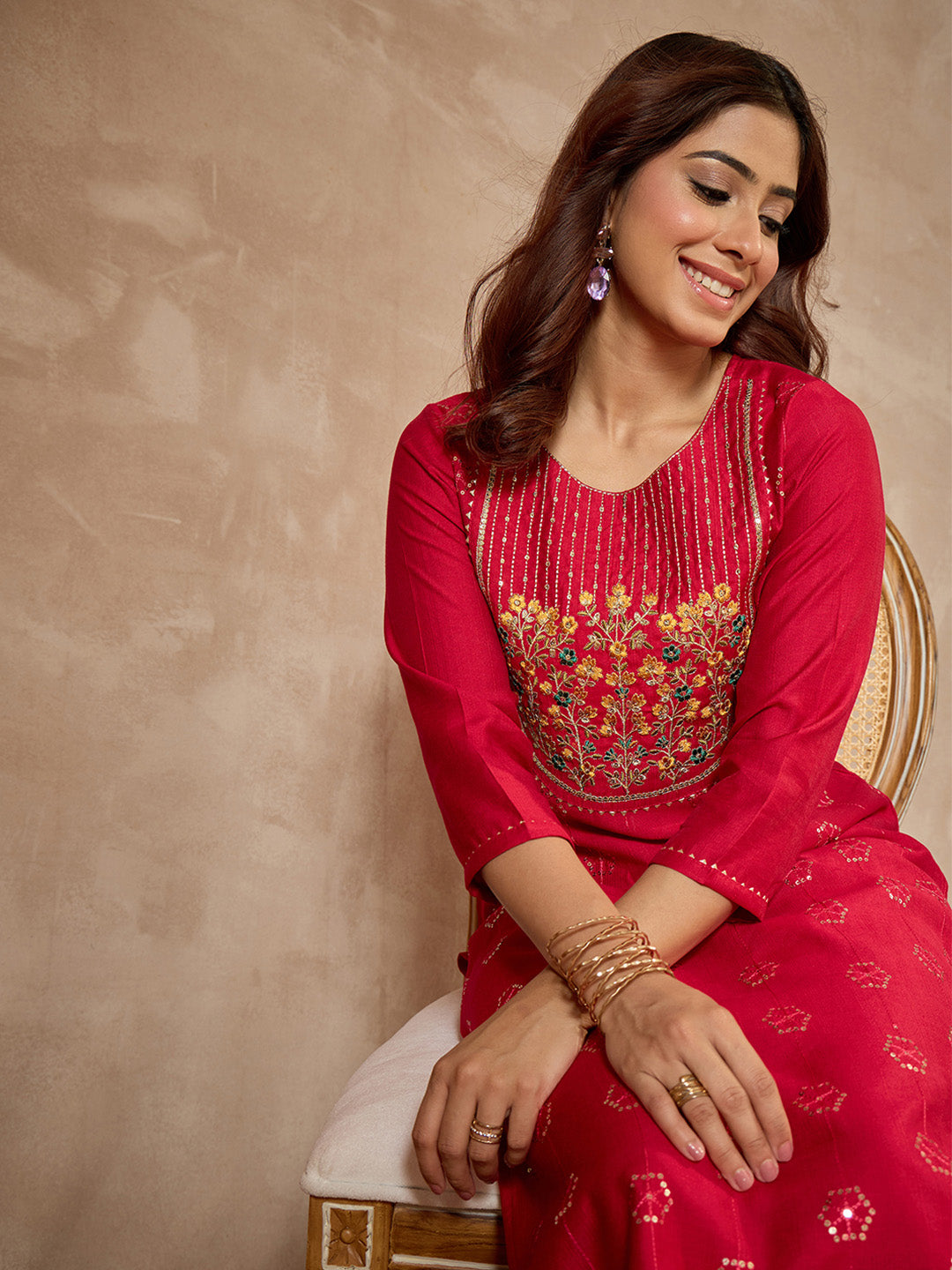 Janasya Women's Pink Silk Blend Embroidered Straight Kurta Pant Set
