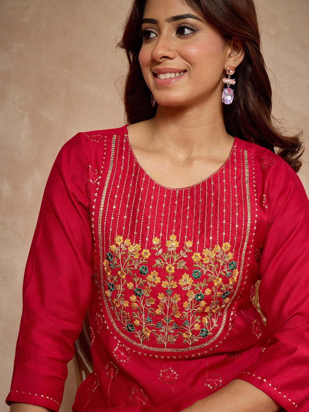 Janasya Women's Pink Silk Blend Embroidered Straight Kurta Pant Set