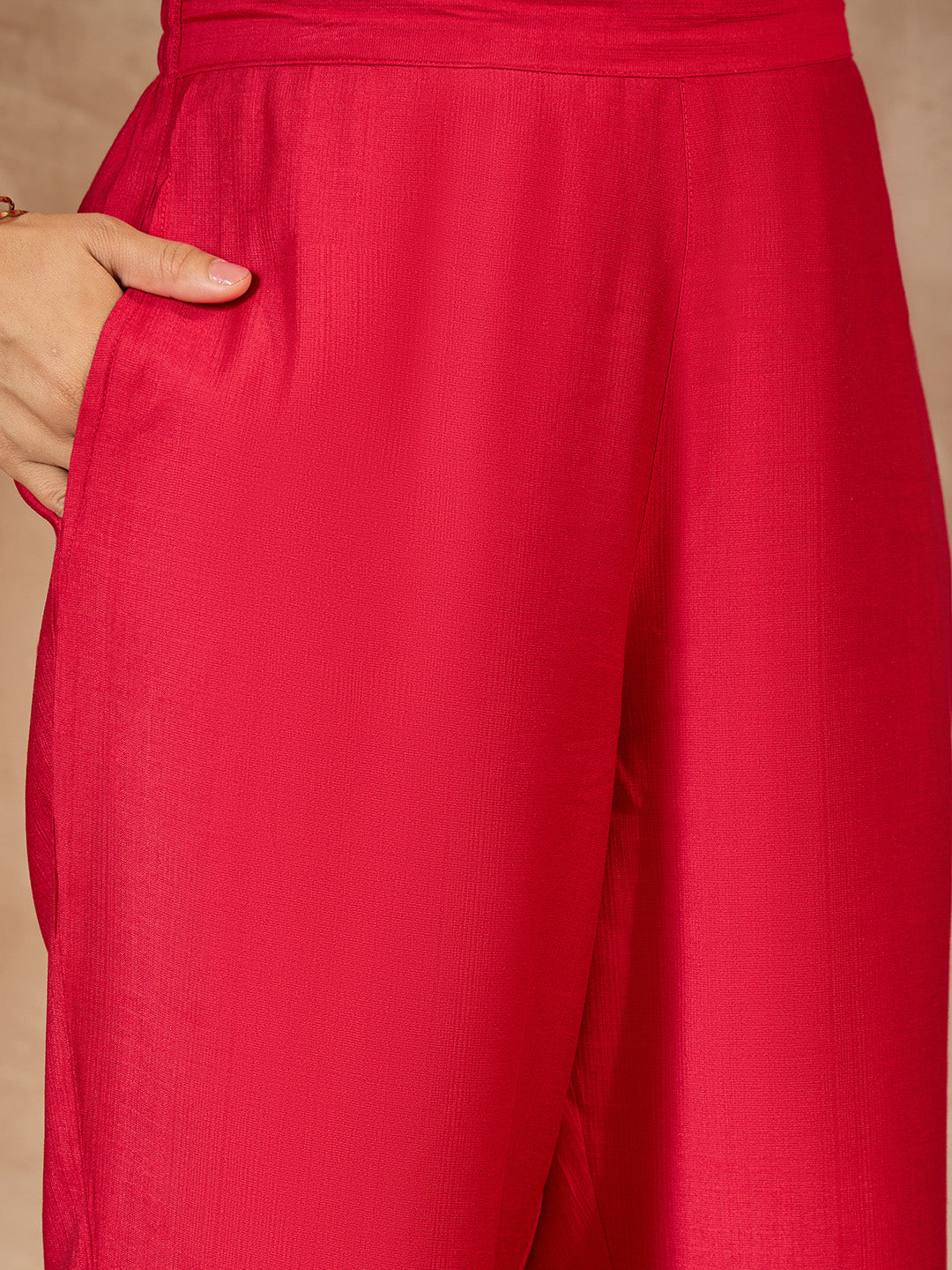 Janasya Women's Pink Silk Blend Embroidered Straight Kurta Pant Set