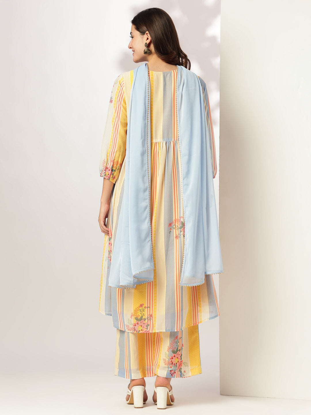 Multicolored Georgette Floral Embroidered A-line Kurta Set