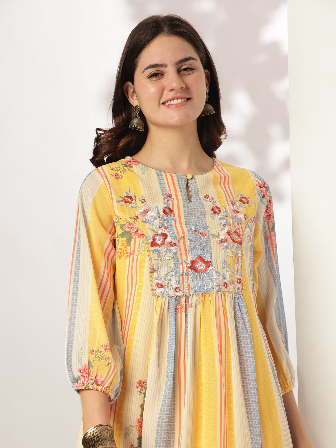 Multicolored Georgette Floral Embroidered A-line Kurta Set