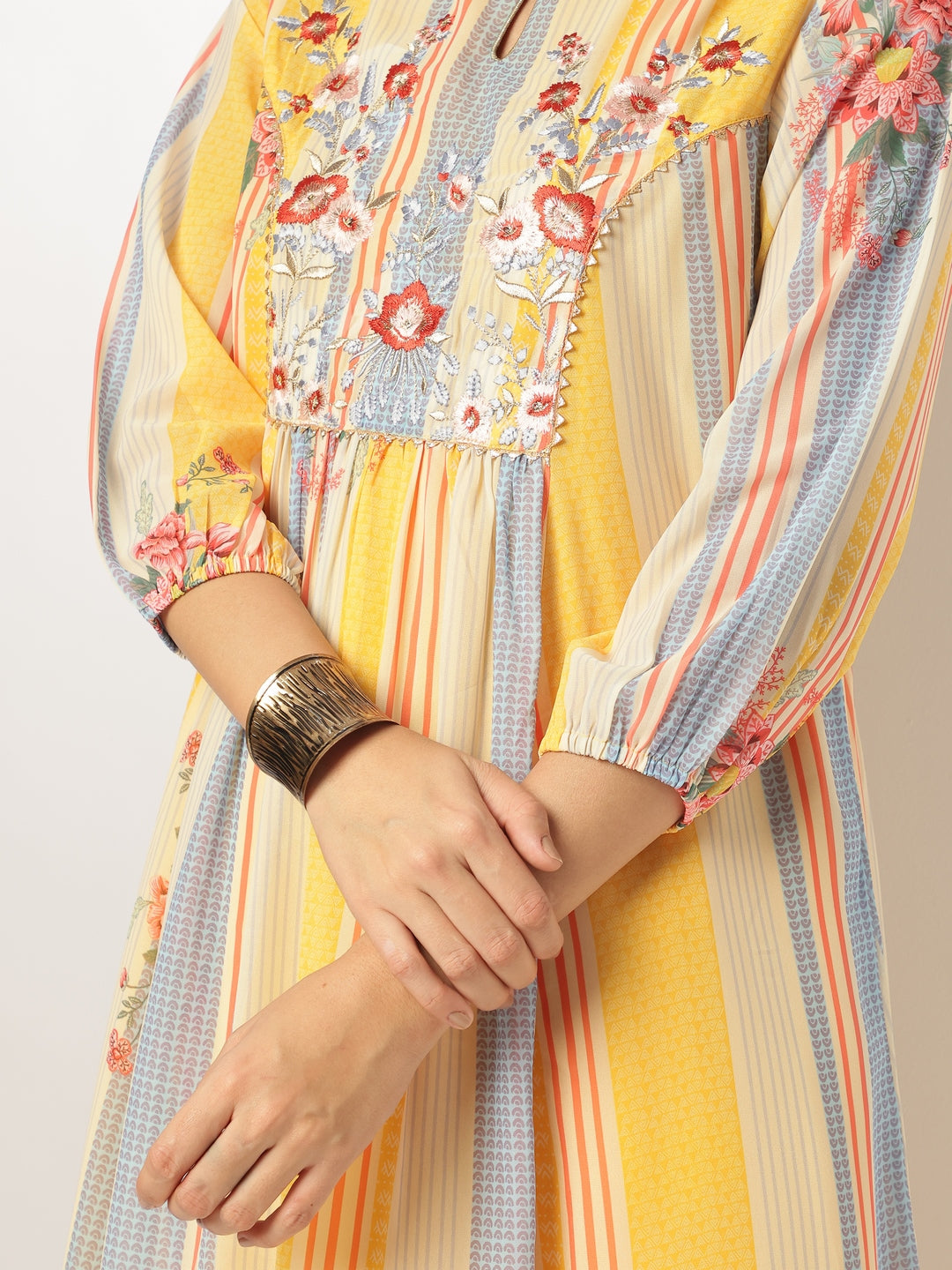 Multicolored Georgette Floral Embroidered A-line Kurta Set