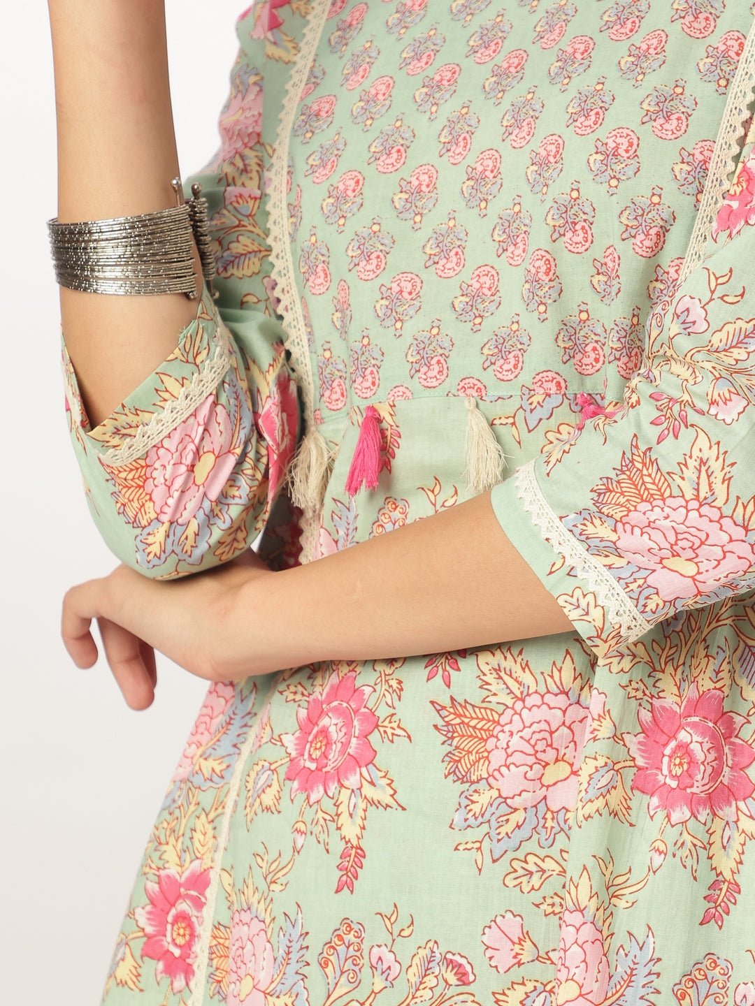 Aqua Pure Cotton Floral Printed A-line Kurta Set