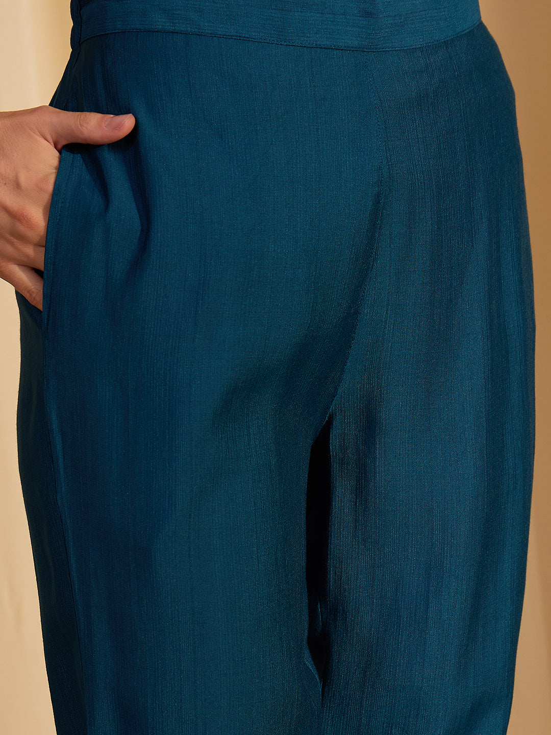 Janasya Women's Teal Blue Silk Blend Solid Straight Kurta Set with Embroidered Dupatta