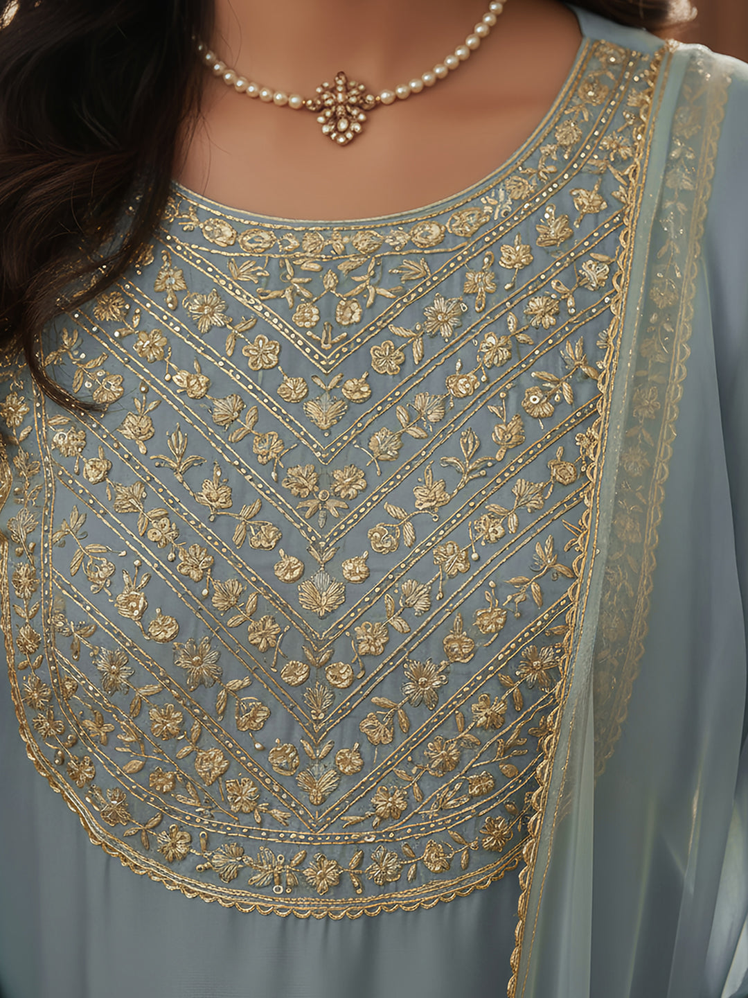Janasya Women's Powder Blue Silk Blend Embellished Straight Kurta Set