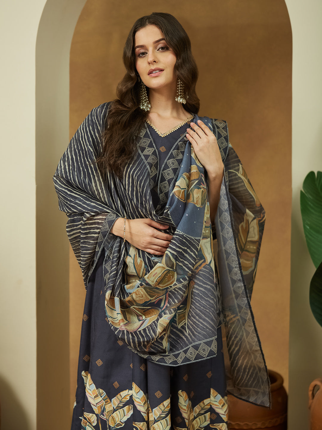 Janasya Women's Black Cotton Blend Embllished A-line Kurta Set