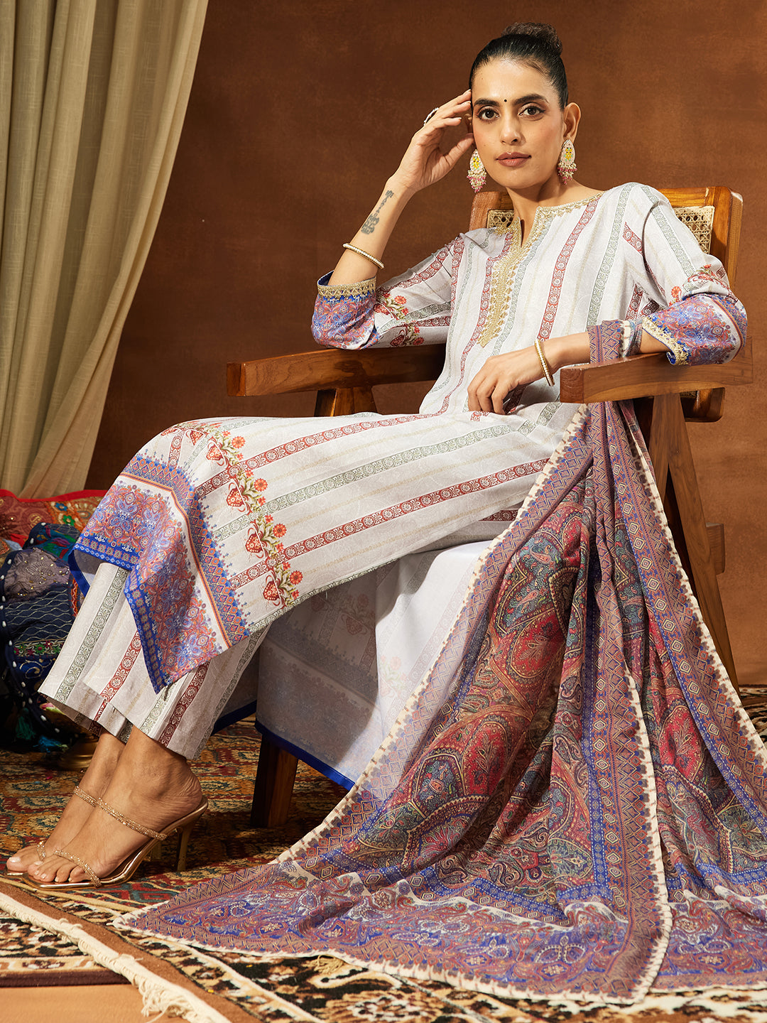 Janasya Women's Multicolor Cotton Blend Printed Straight Kurta Set