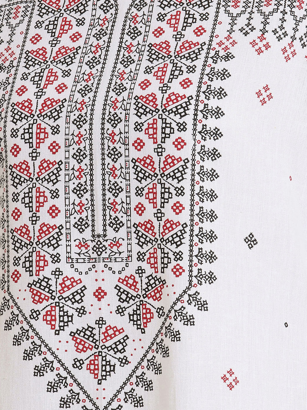 Janasya Women's White Linen Cotton Kasuti Motif Printed Straight Kurta