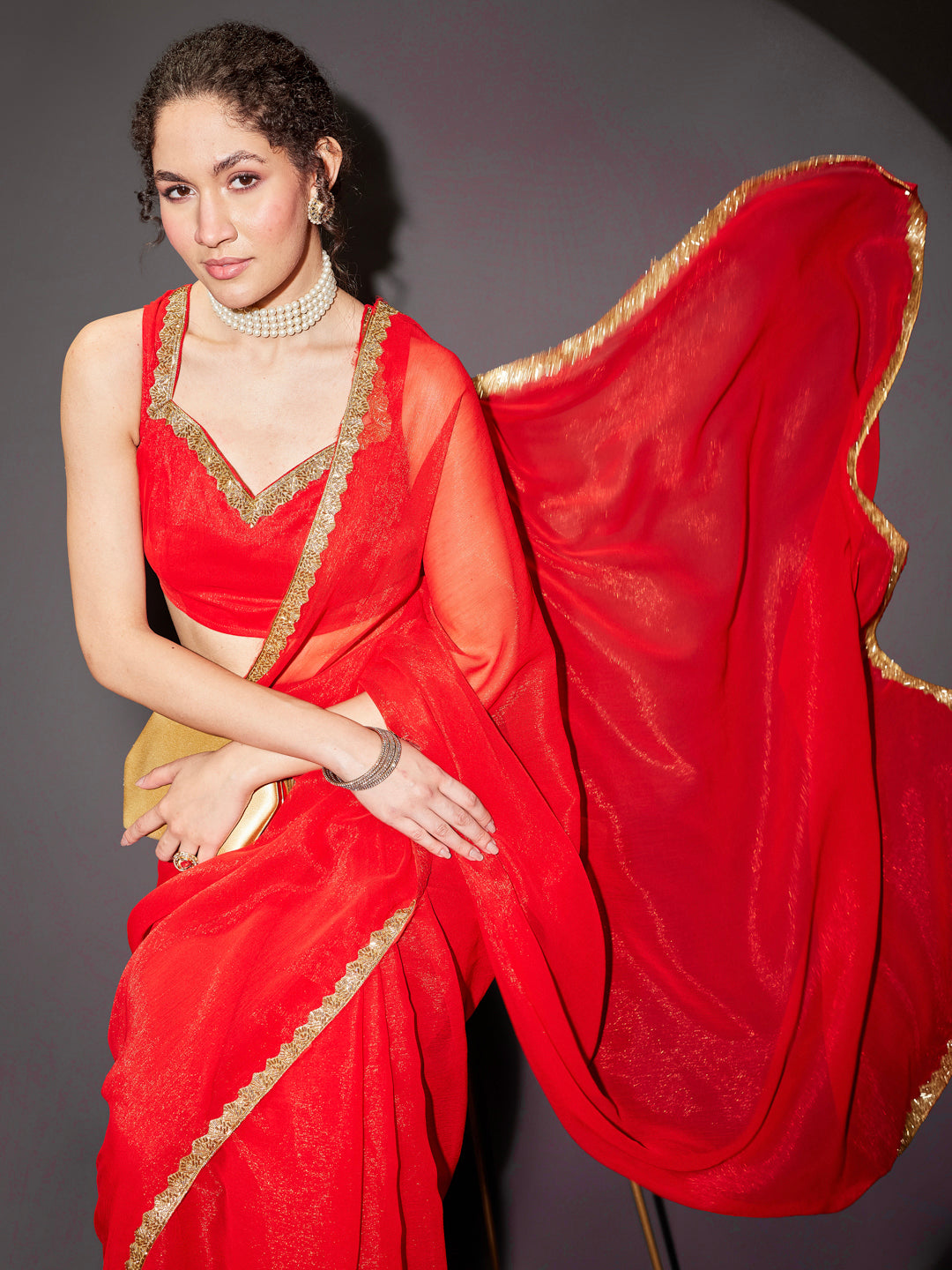 Janasya Women's Teal Green Silk Blend Ready To Wear Embellished Shimmer Saree with Unstitched Blouse