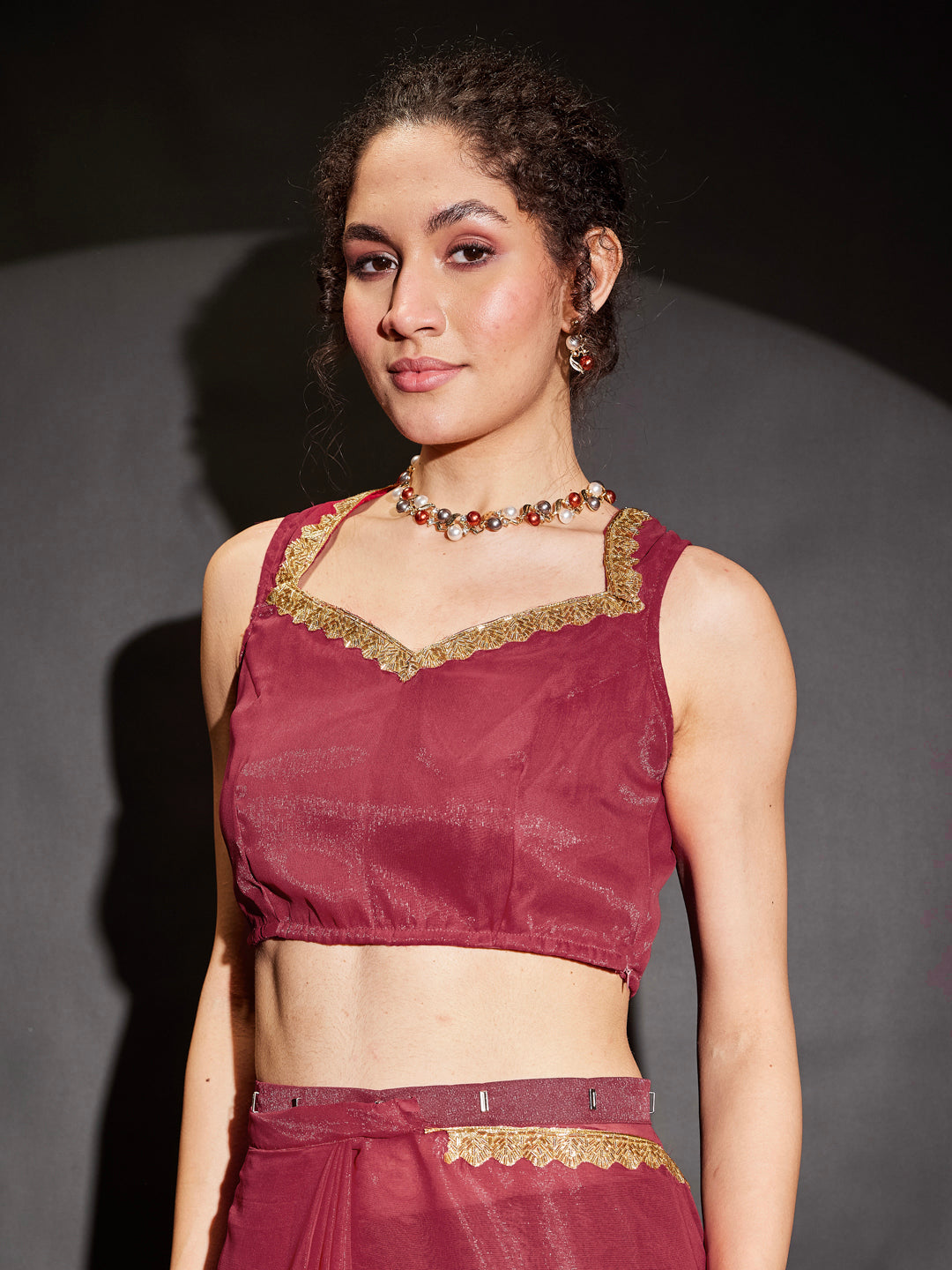 Janasya Women's Pink Silk Blend Ready To Wear Embellished Shimmer Saree with Unstitched Blouse